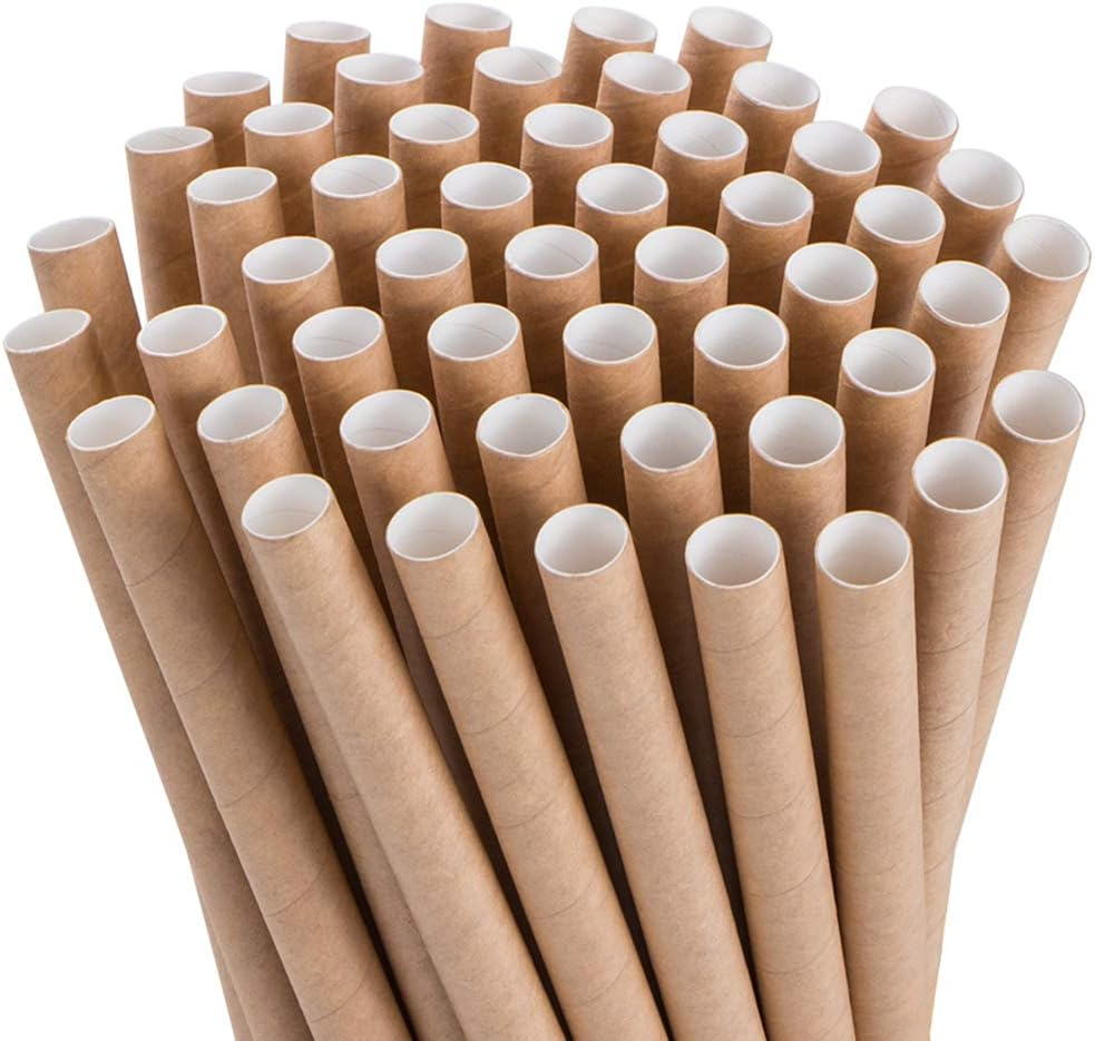 Pajitas de papel de 0,4 pulgadas de ancho para batidos, paquete de 100 pajitas marrón Kraft Jumbo Drin