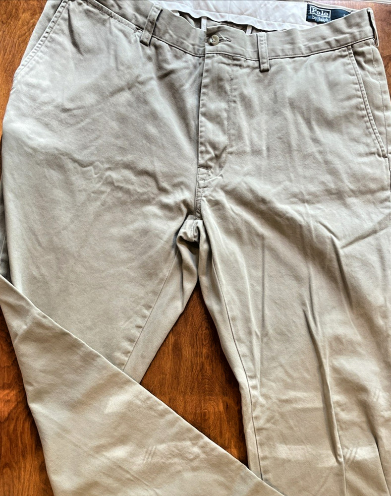 Polo Ralph Lauren Pants Mens 36x32 Beige Khaki Classic Fit Chino Flat Front