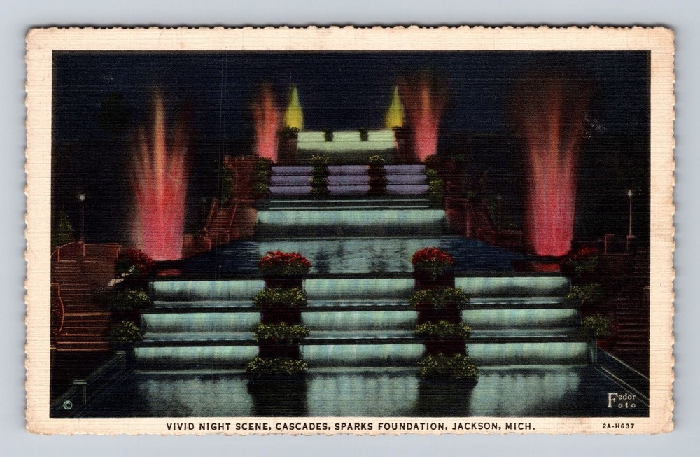 Jackson MI-Michigan, Illuminated Cascades At Night, Vintage Postcard