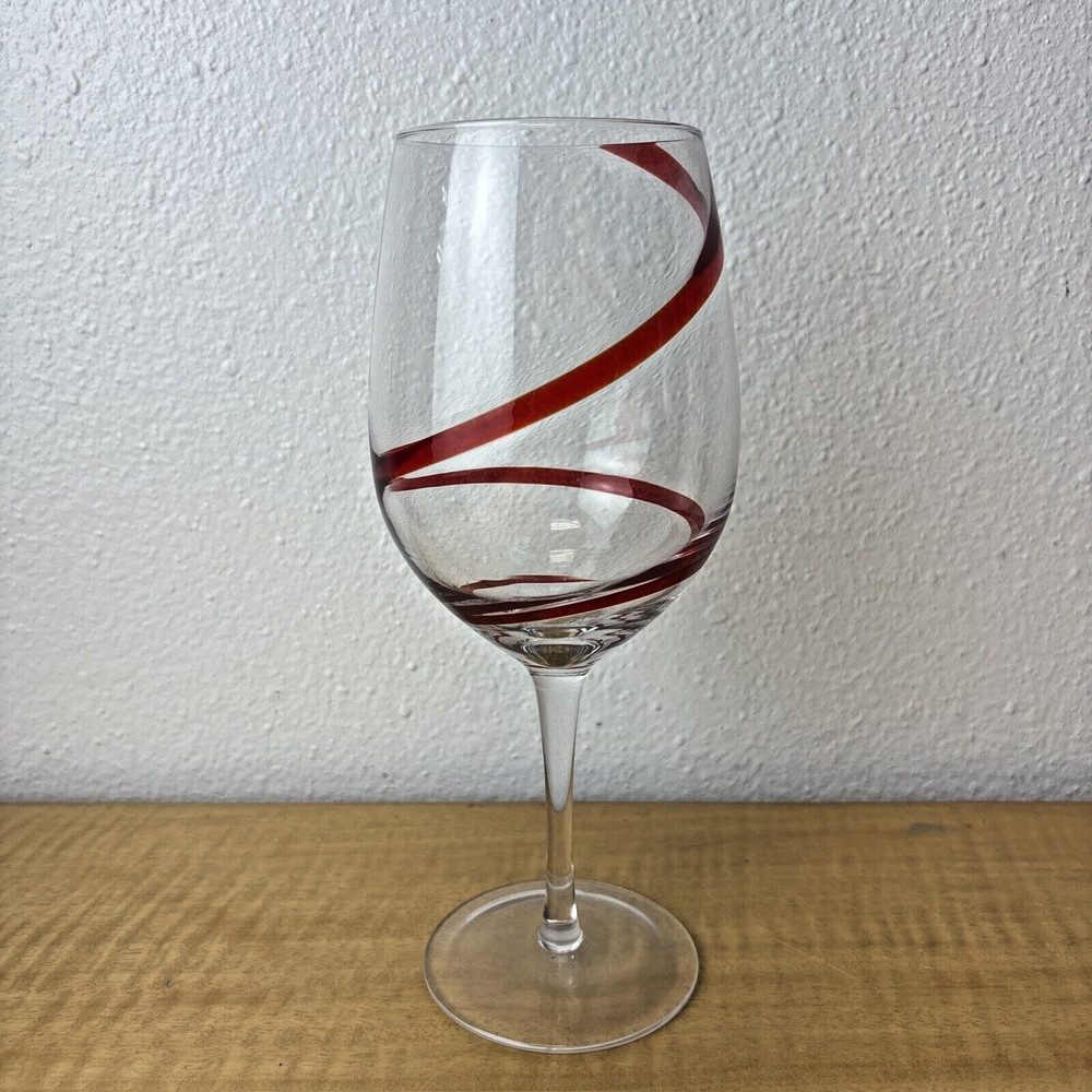 Pier 1 Red Swirline Water Goblet Stemmed Christmas Glass