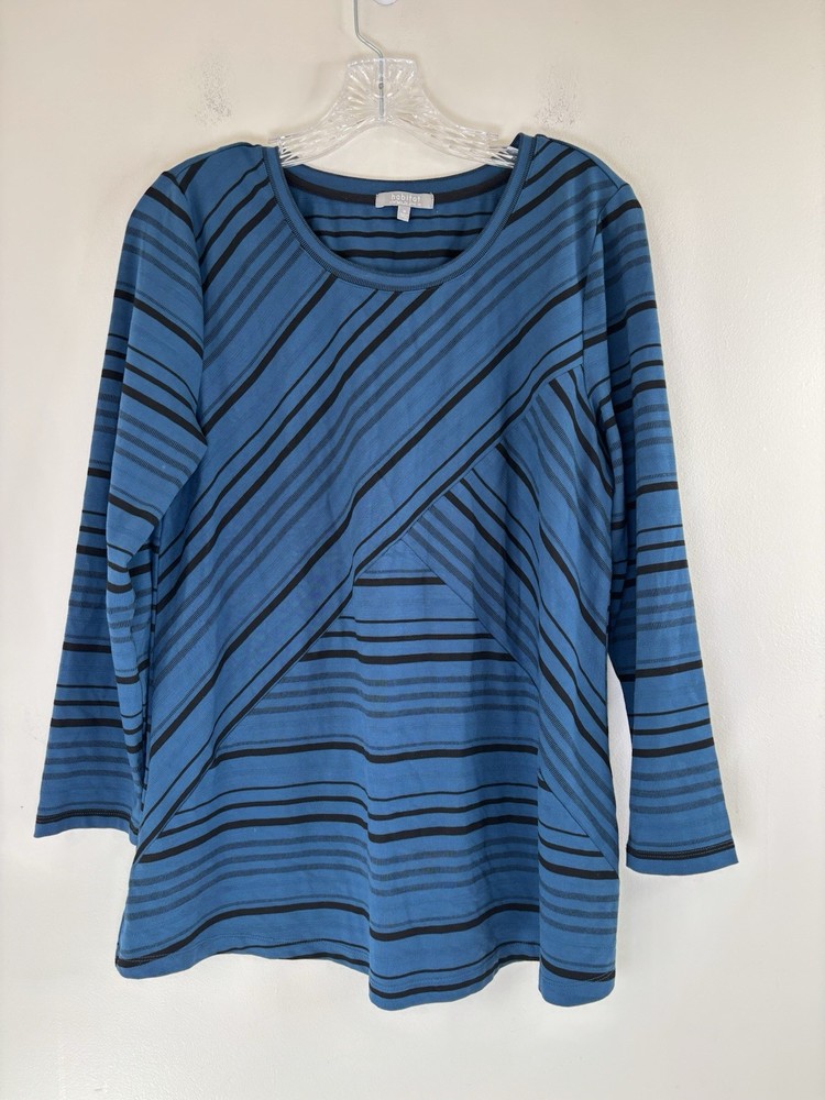 Habitat Clothes to Live In Top Tunic Medium Blue/Black Striped Long Sleeves