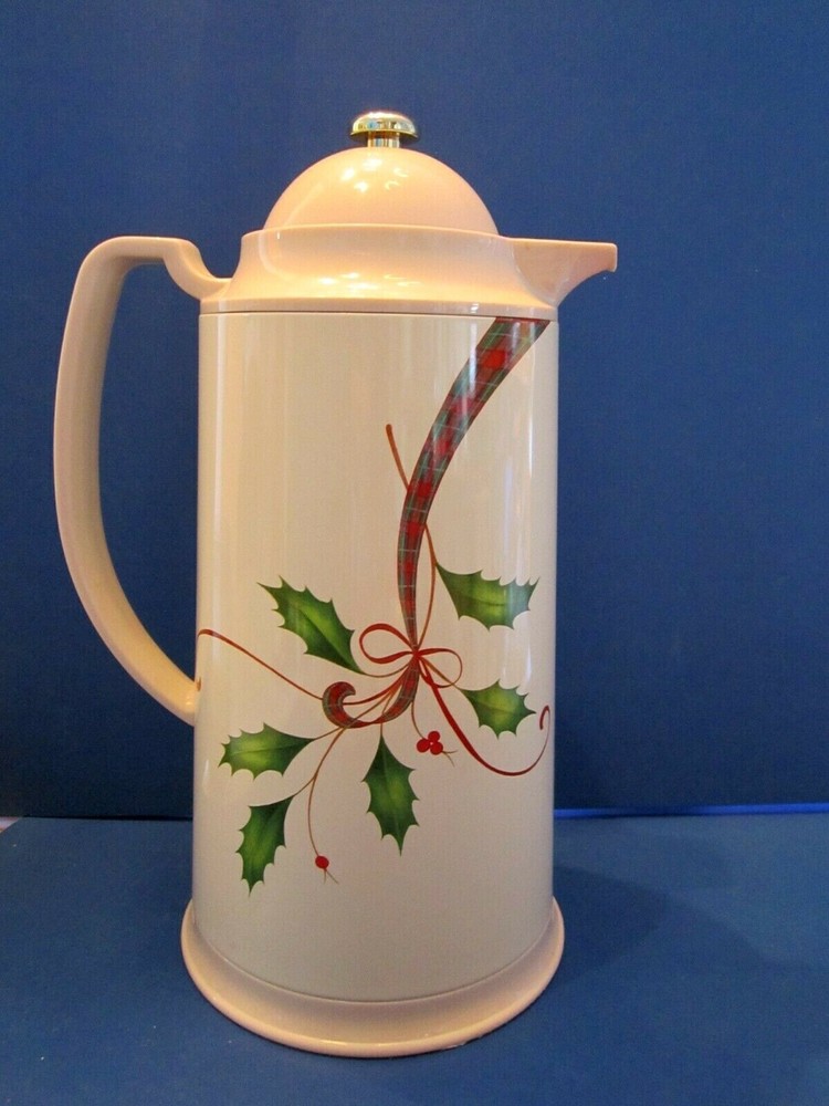 Lenox Holiday Nouveau Thermal Plastic Carafe Holly berry Christmas Gold Accent-image