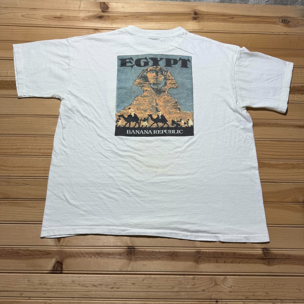 Vintage 80s Banana Republic Egypt Sphinx Camel Desert Souvenir Pocket T-Shirt XL