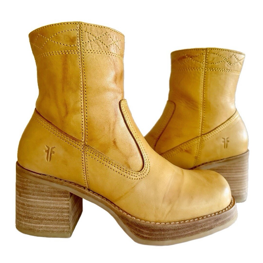 FRYE Banana Platform Villager Zip Stitch Vintage Y2K Ankle Bootie Boots Size 6.5