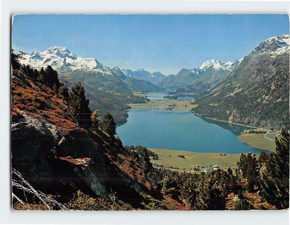 Postcard Lake Silvaplana and Lake Sils Upper Engadine Valley Switzerland