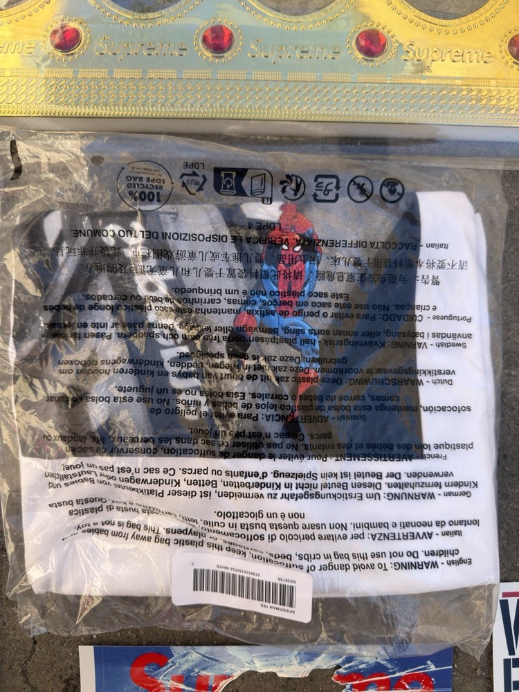 LARGE - In HAND Supreme Spider Man White Tee  - NEW - L - Ships ASAP With Gifts
