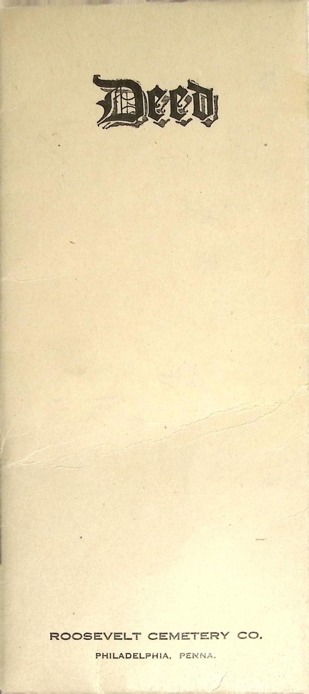 Vintage Roosevelt Cemetery Co Philadelphia Penna Deed Document Sleeve Folder