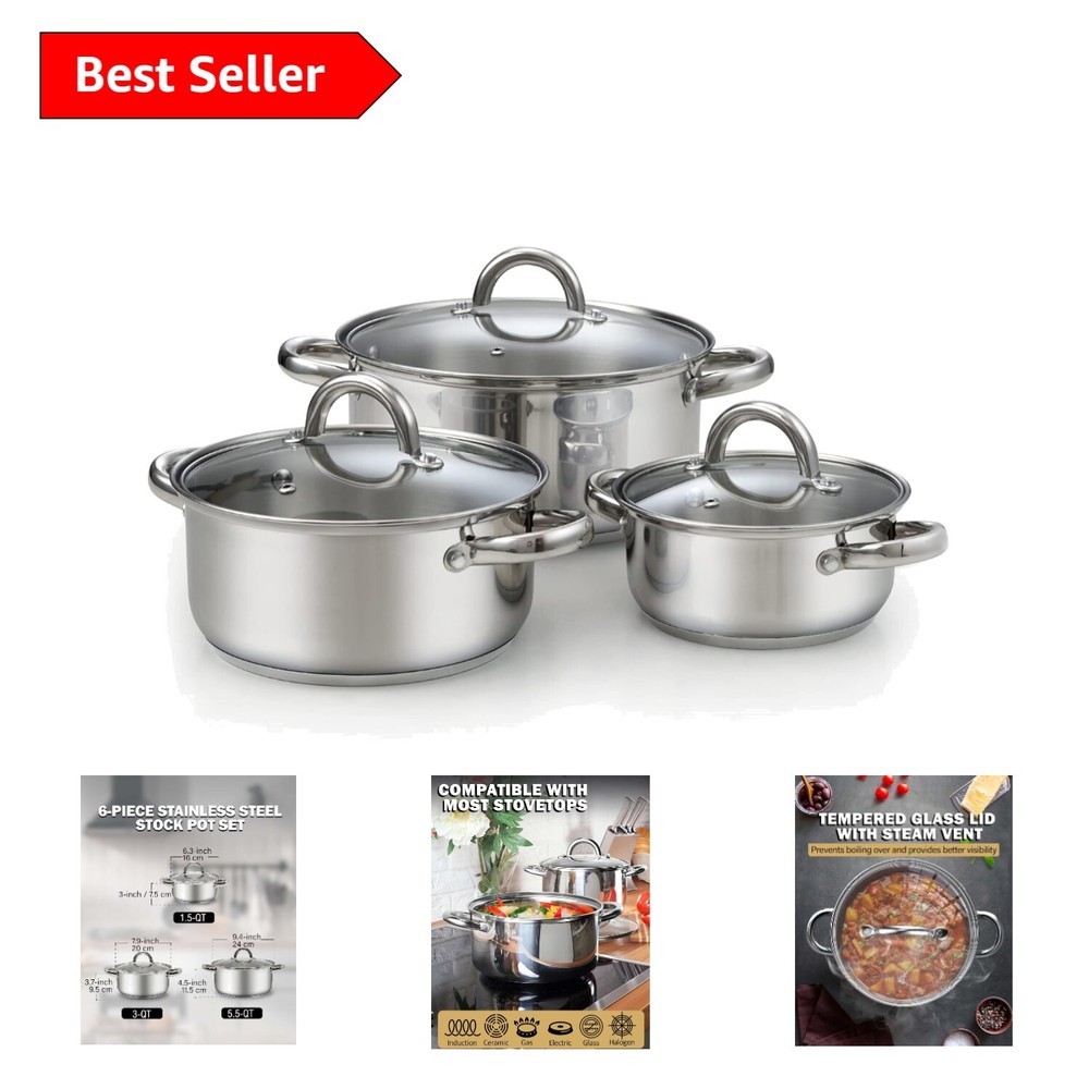 Compact 6 pcs Sauce Pot Set - Versatile Cooking with Glass and Induction Safe