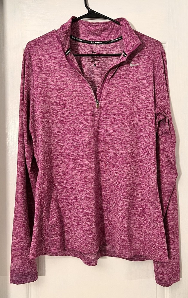 Nike Dri Fit Running Top Womens L Pink 1/4 Zip Athletic Pullover