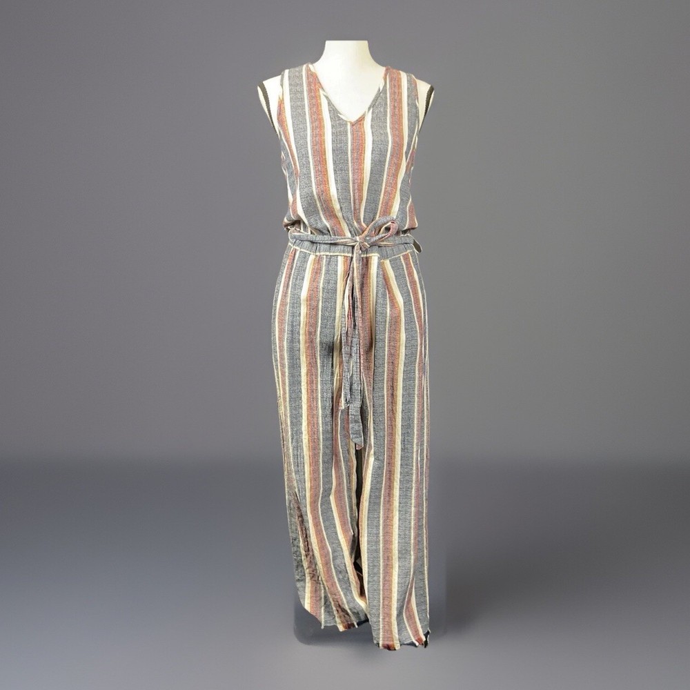Drew Anthropologie Boho Jumpsuit Romper Linen Women Small Striped Wide Leg Belt