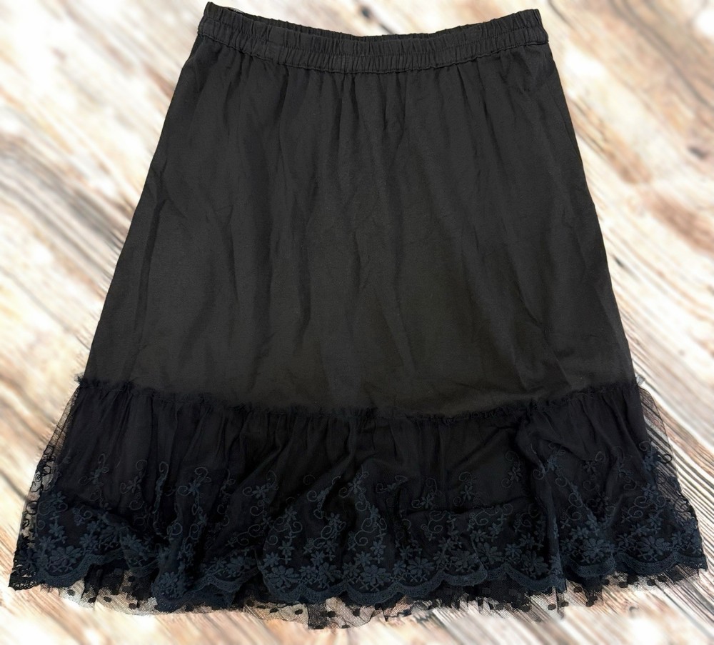 DOUBLE D RANCH || Embroidered Lace Dot Trim Slip Skirt in Black - SZ XS
