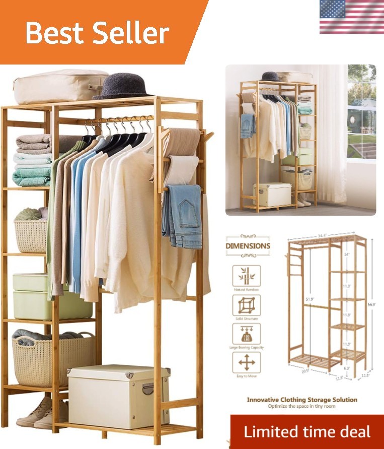 Heavy Duty Bamboo Clothing Rack with 6 Shelves & Stylish Design: Space-Saving