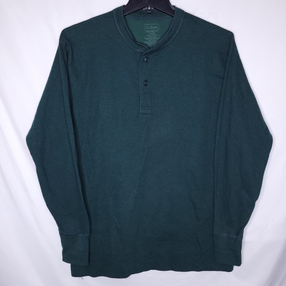 LL Bean Henley Shirt Mens Large Green Wool Blend Outer Layer River Driver