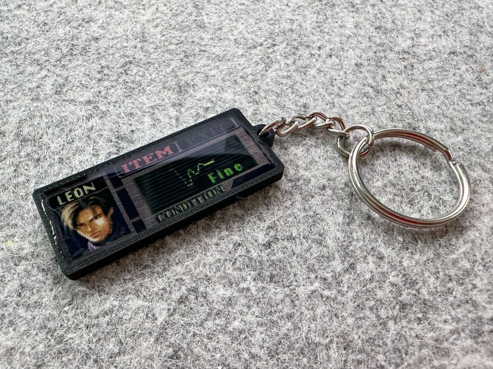 Resident Evil 2 Keychain PS1 Inspired Leon Fine Health Bar Gamer Gift Keyring
