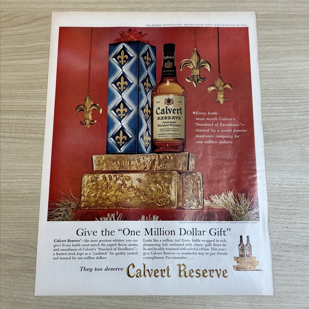Calvert Reserve American Blended Whiskey 1960 Vintage Print Ad Life Magazine