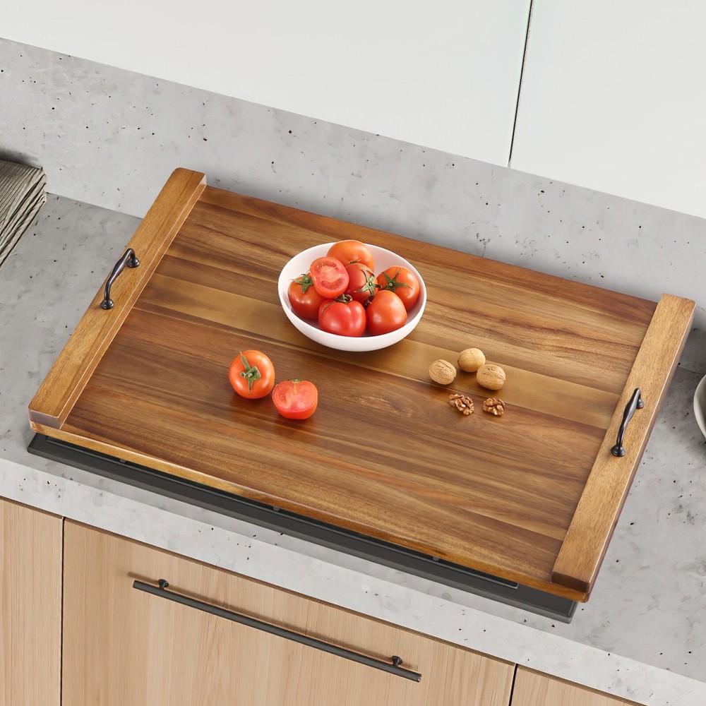 Acacia Wood Noodle Board Stove Cover with Handles for Electric & Gas Stove Cover-image