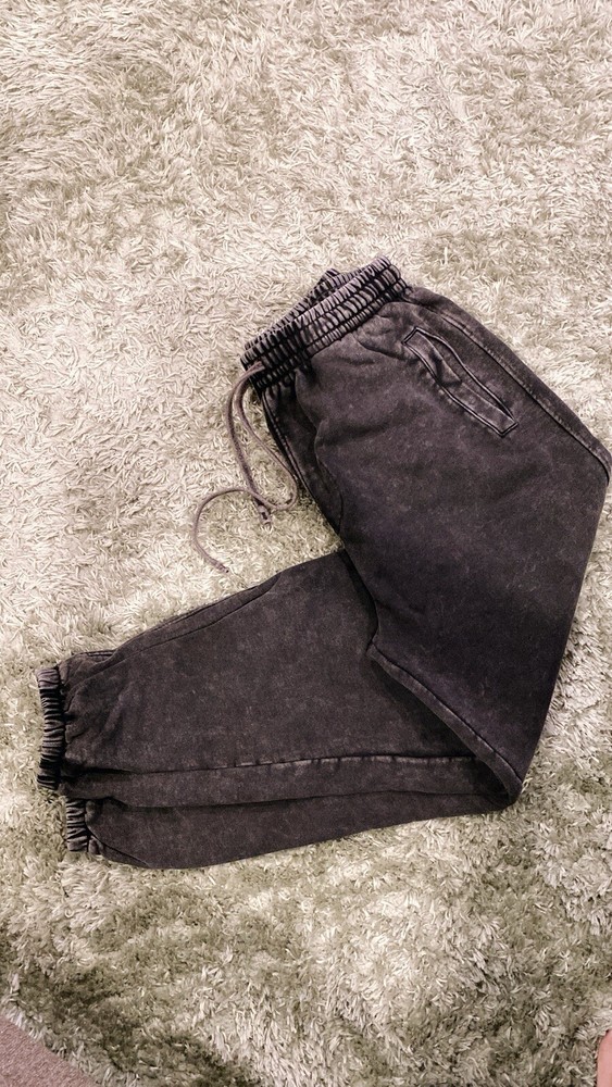 Acid Wash Heavy FLEECE SWEATPANTS JOGGER Black Vintage Premium Sweats-image