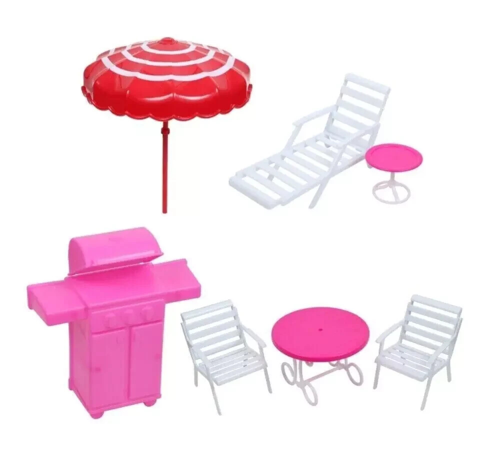 Fashion Doll Summer Accessories Set for Barbie with Tables Chairs BBQ Grill Umbrella