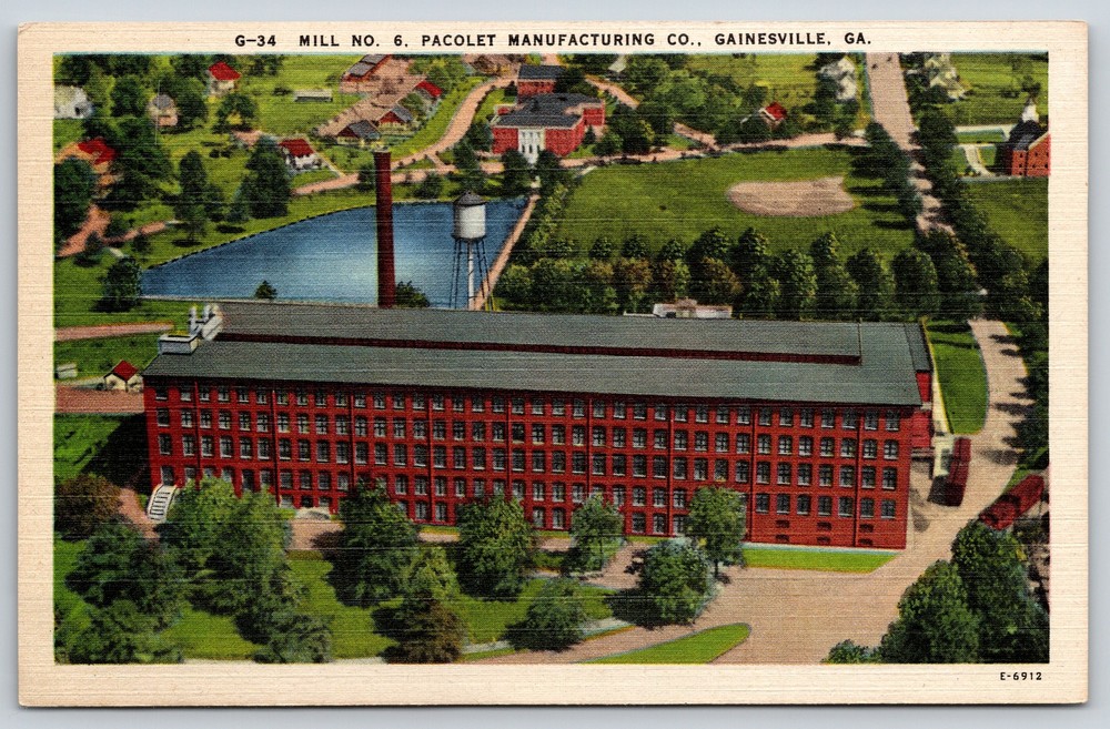 Gainesville Georgia~View Of Mill 6 @ Pacolet Manufacturing Co~Vintage Linen PC
