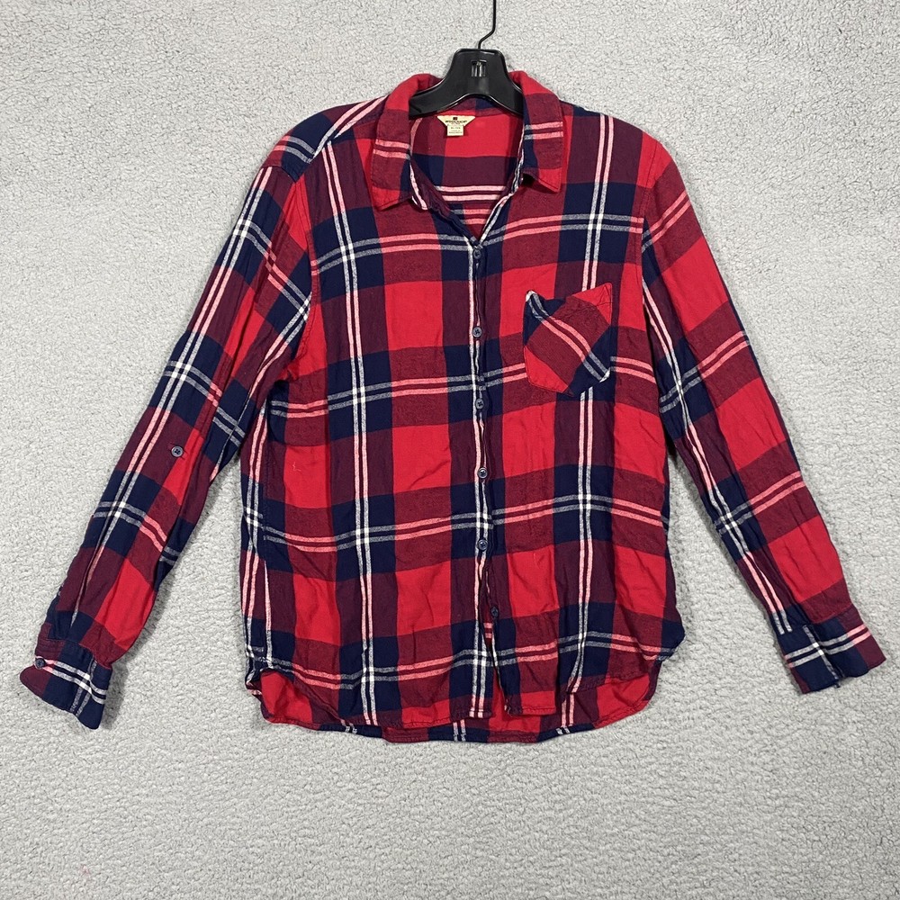 Woolrich Women's Button Up Shirt 100% Rayon Long Sleeve Flannel Plaid Size XL