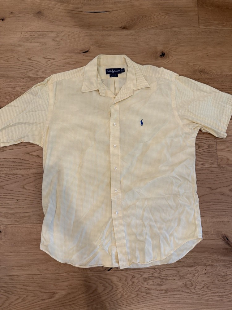 Men's Polo Ralph Lauren Seersucker Yellow Short Sleeve Button Down Shirt L Blake