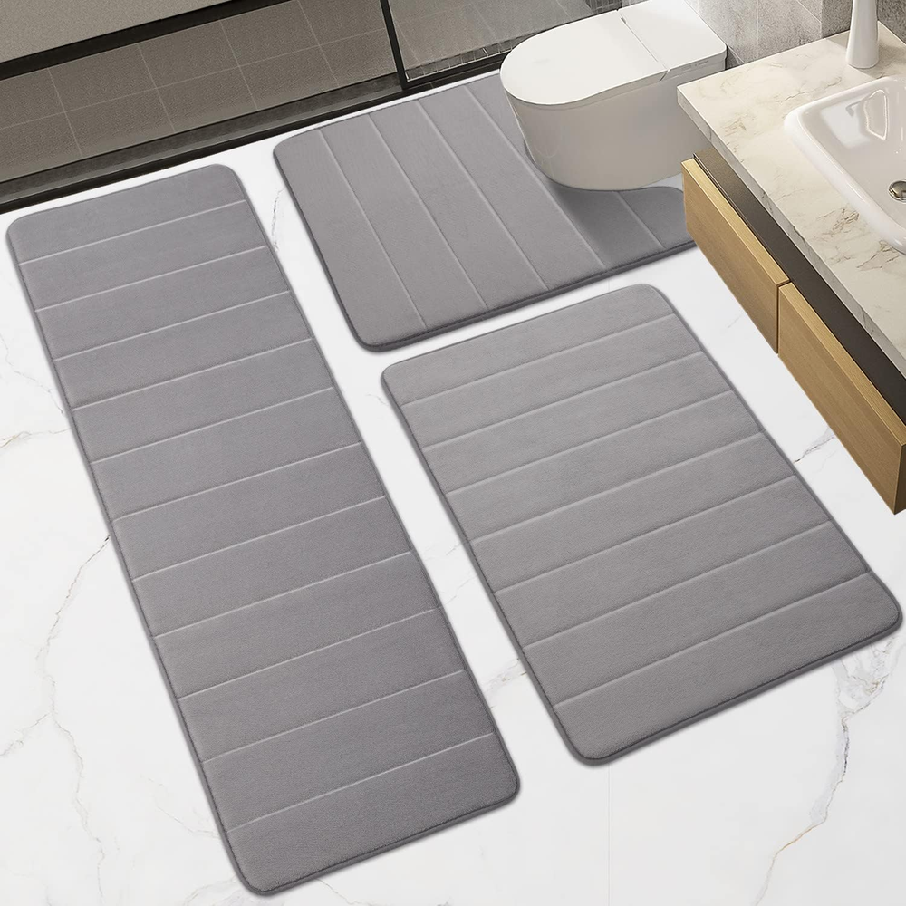 3-Piece Soft Memory Foam Bath Mat Set - Non-Slip & Absorbent