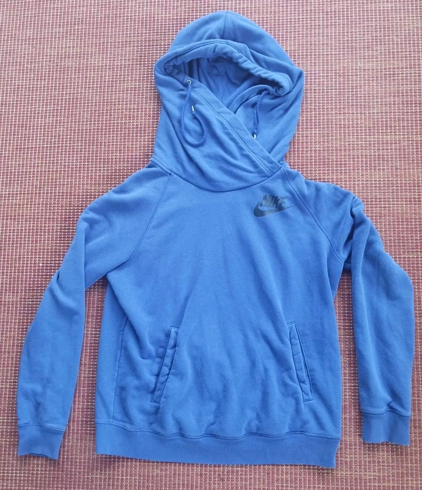 Nike Hoodie Womens Large Men Small Navy Blue Funnel Cow Neck Pullover