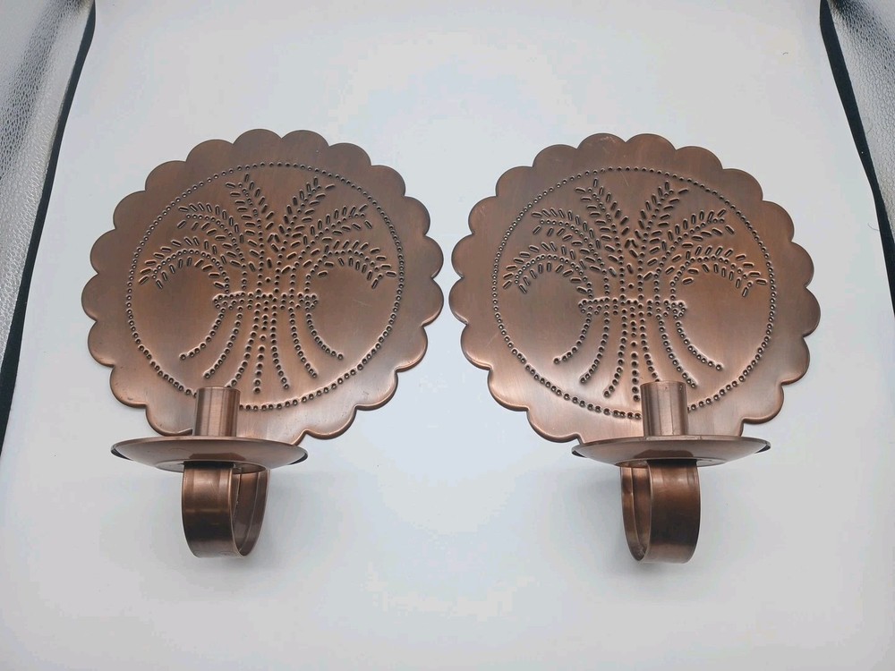 Irvin's 2 X Punched Tin Candle Sconce  Wall Primitive Country Tinware Metal Set