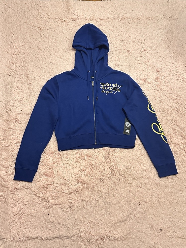 Ed Hardy Blue Graphic Cropped Hoodie
