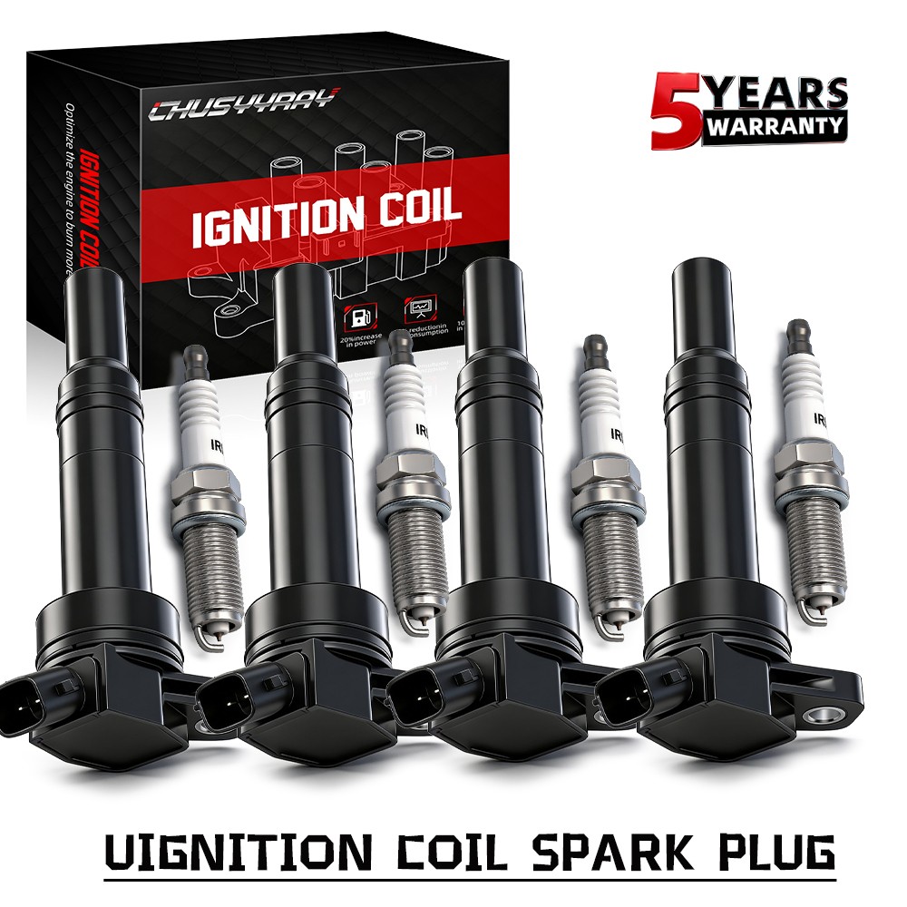 ✅UF651 4x Ignition Coil + Spark Plug for Hyundai Elantra Tucson Kia Forte Soul