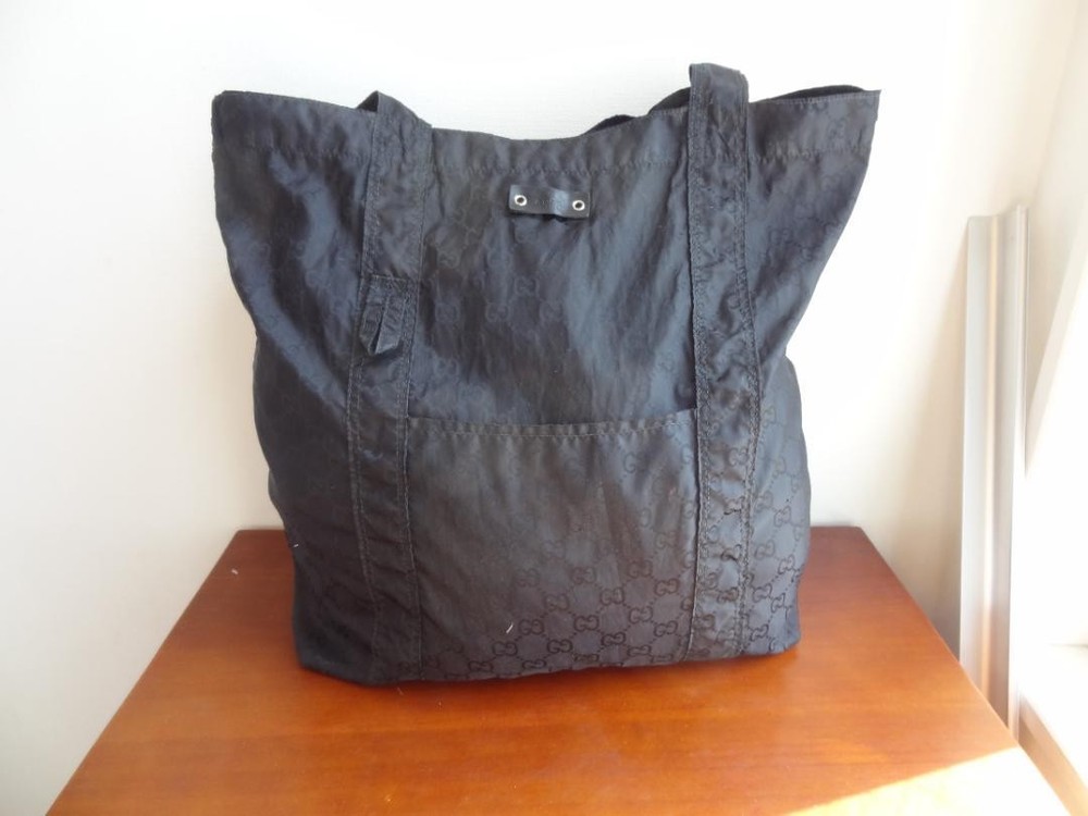 GUCCI GG Nylon Tote Bag Black Authentic F06272179