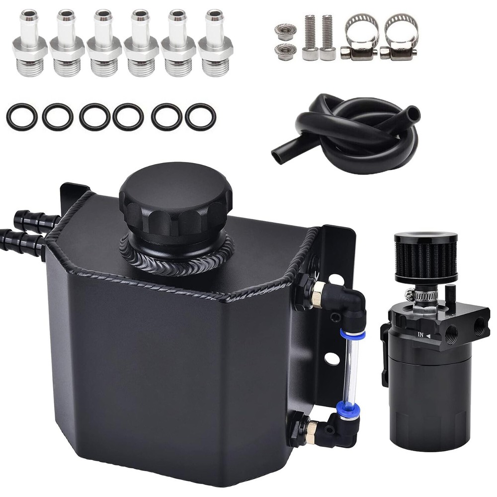 300ml Baffled Oil Catch Can w/Breather Filter+ 1L Coolant Radiator Overflow Tank