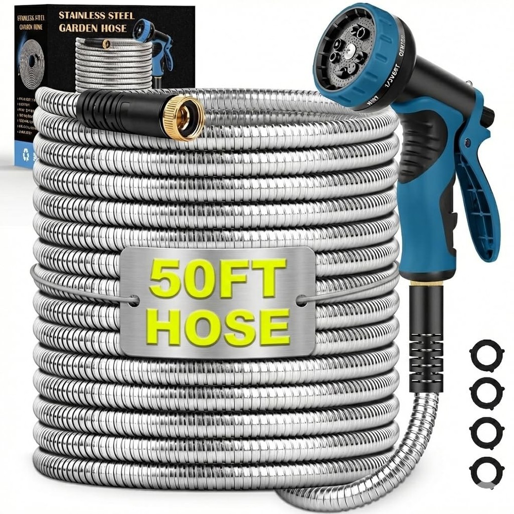 Garden Hose 50FT, Water Hose with 10 Function Nozzle, Garden Hose Metal with ...
