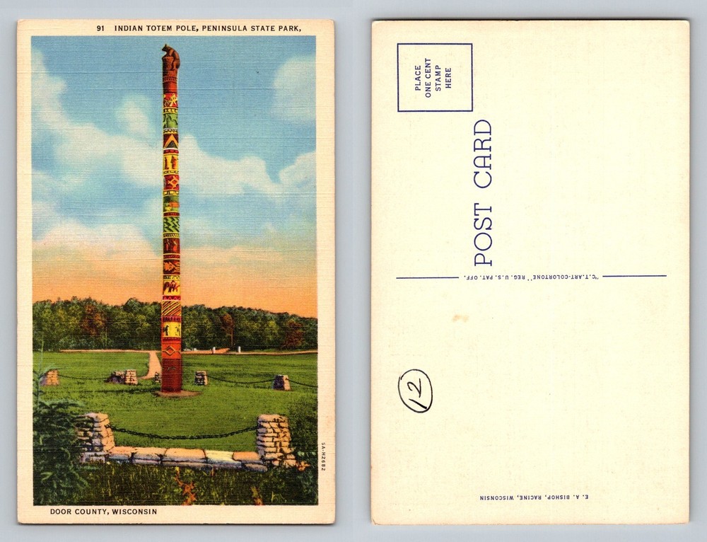 Peninsula State Park, WI-Wisconsin, Indian Totem Pole Vintage Postcard