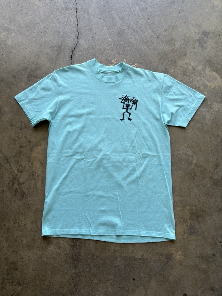 90’s Vintage Stussy Stick Man Tee Men’s Xl Blue Good Condition