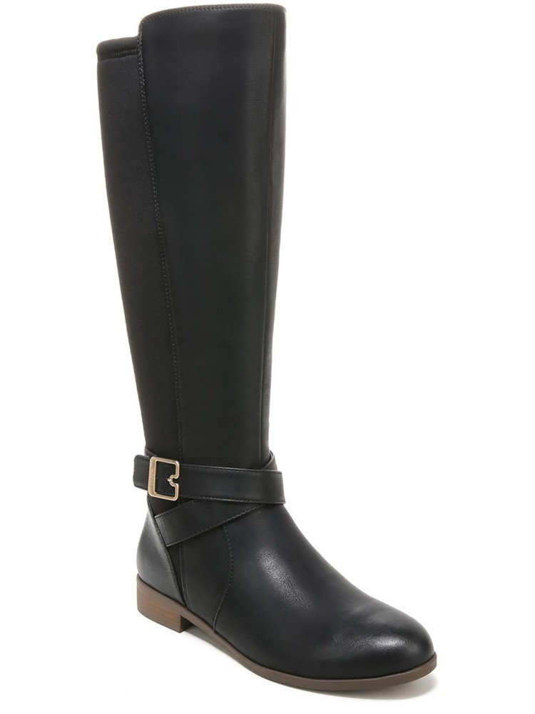 DR SCHOLLS Womens Black Back Panel Rate Tall Toe Stacked Heel Riding Boot 9.5 M