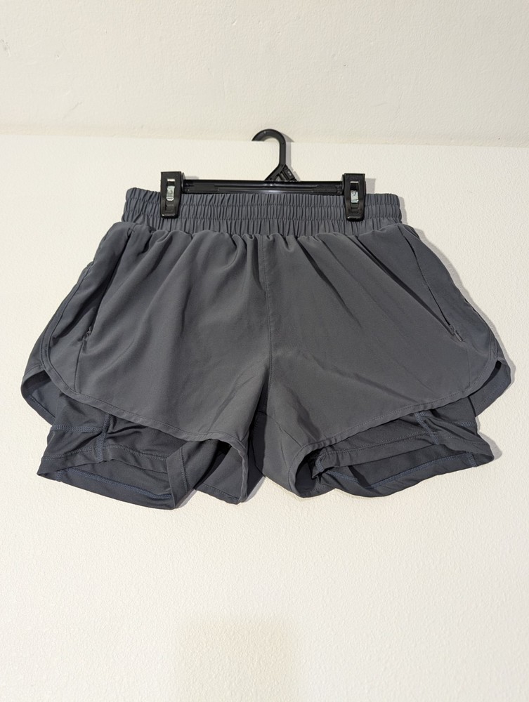 Women’s Gray Athletic Running Shorts S Drawstring Stretch Pockets Gym