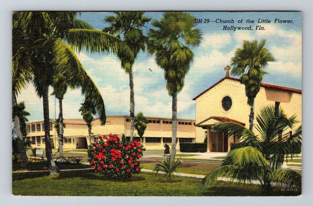 Hollywood FL-Florida, Church the Little Flower, Vintage Postcard