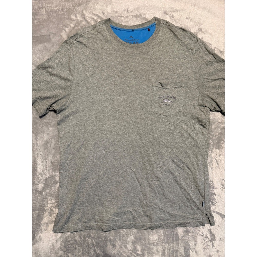 Tommy Bahama Relax T-Shirt Mens Large Gray Pima Cotton Pocket Marlin Logo