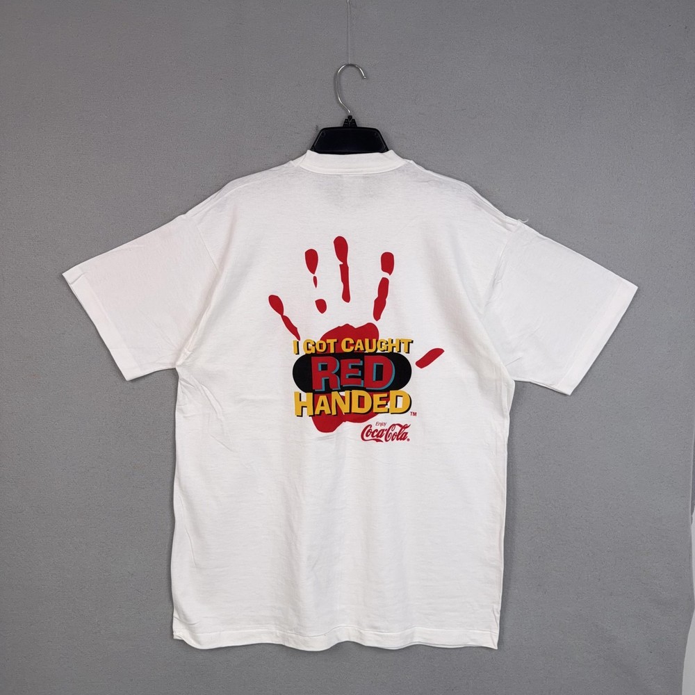 Vintage Coca-Cola Fruit Of The Loom Shirt Mens XL White Red Hand Graphic Tee 90s