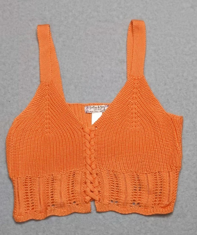 Jolie & Joy Crochet Crop Top M Orange Boho Knit Bralette Festival Tank Brami Y2K
