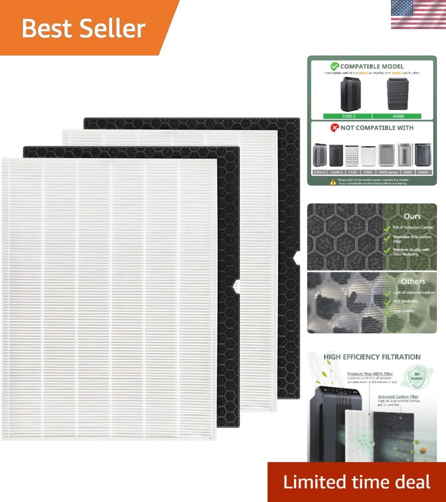Winix 5500-2 & AM80 Air Purifier Filter Combo - 2 HEPA & 2 Carbon Replacement Filters
