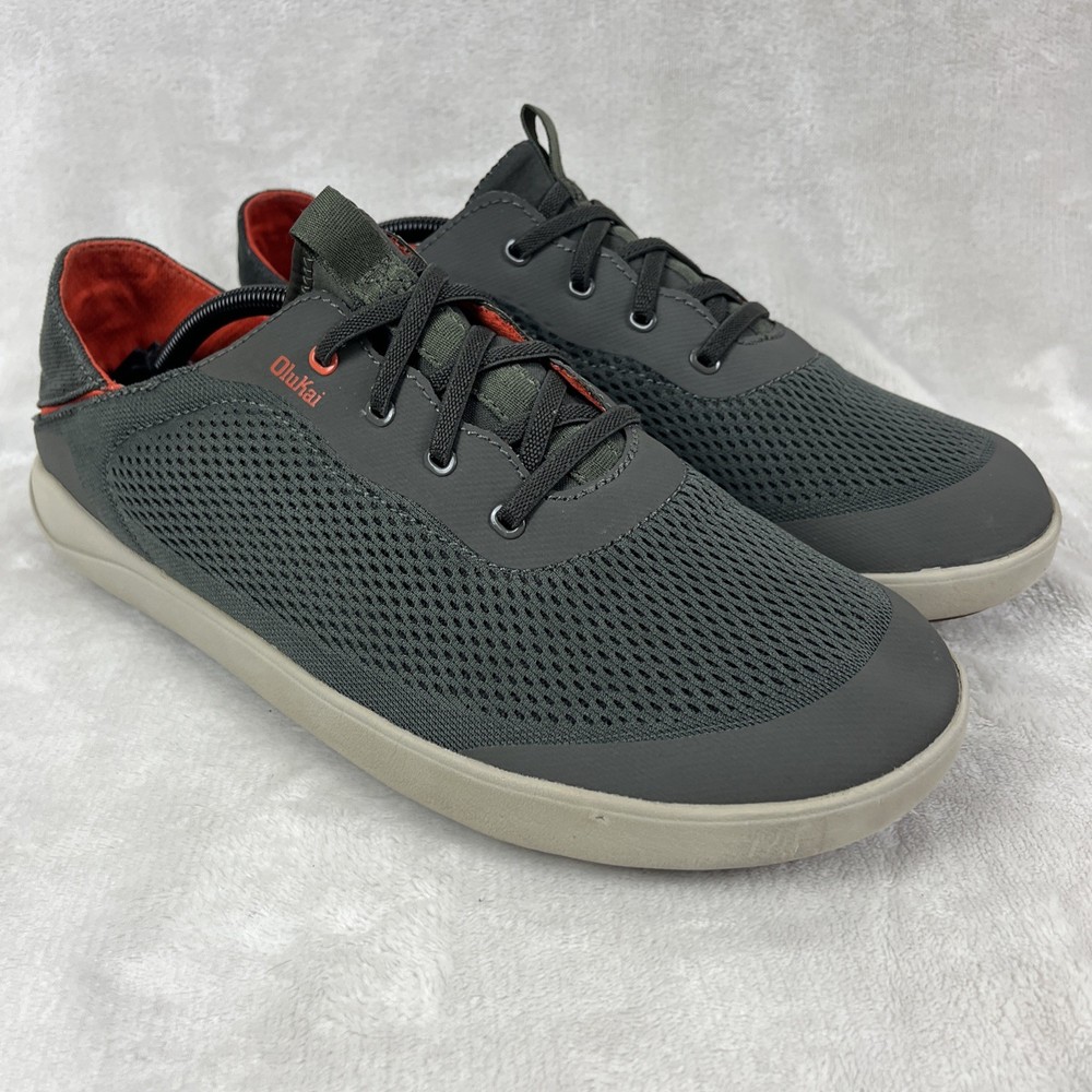 Olukai Moku Pae Mens Size 11 Gray Lace Up Low Top Casual Slip On Drop Heel