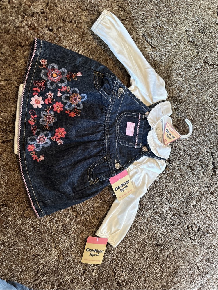 Baby OSH KOSH B'GOSH denim Embroidered Overall Outfit Skirt 6 Months