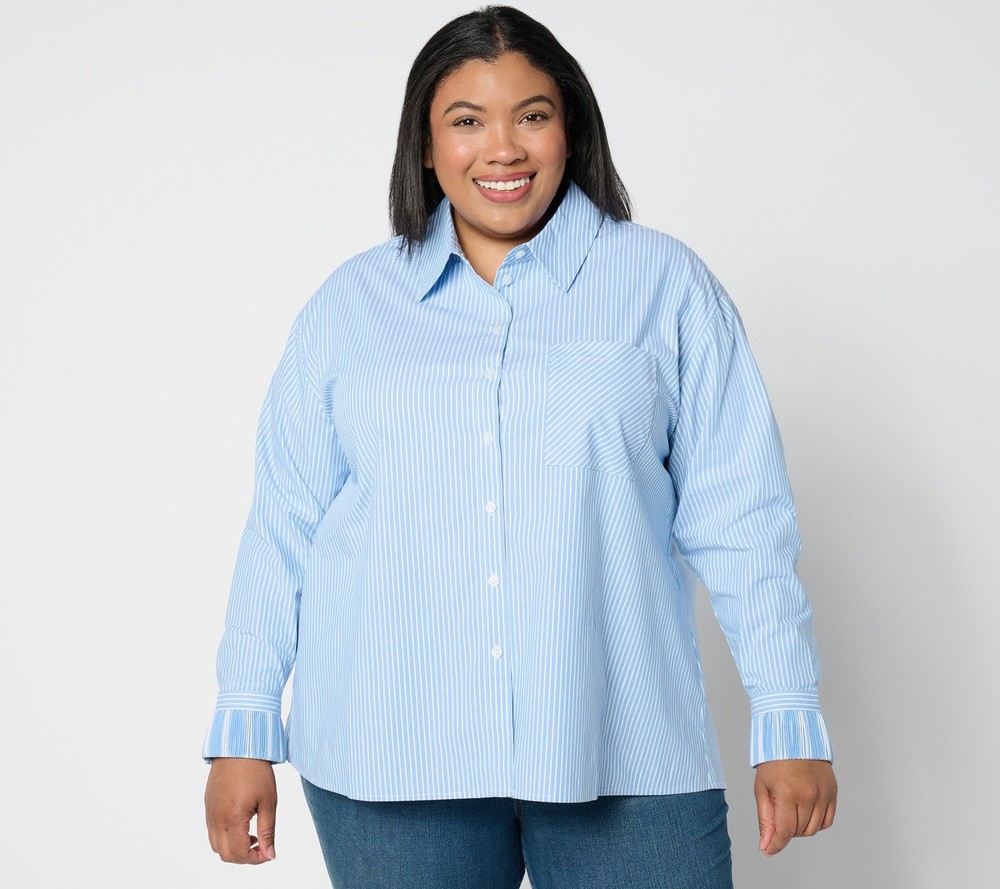 Women with Control Women's Top Sz XS Regular Woven Button Front Blue A655291