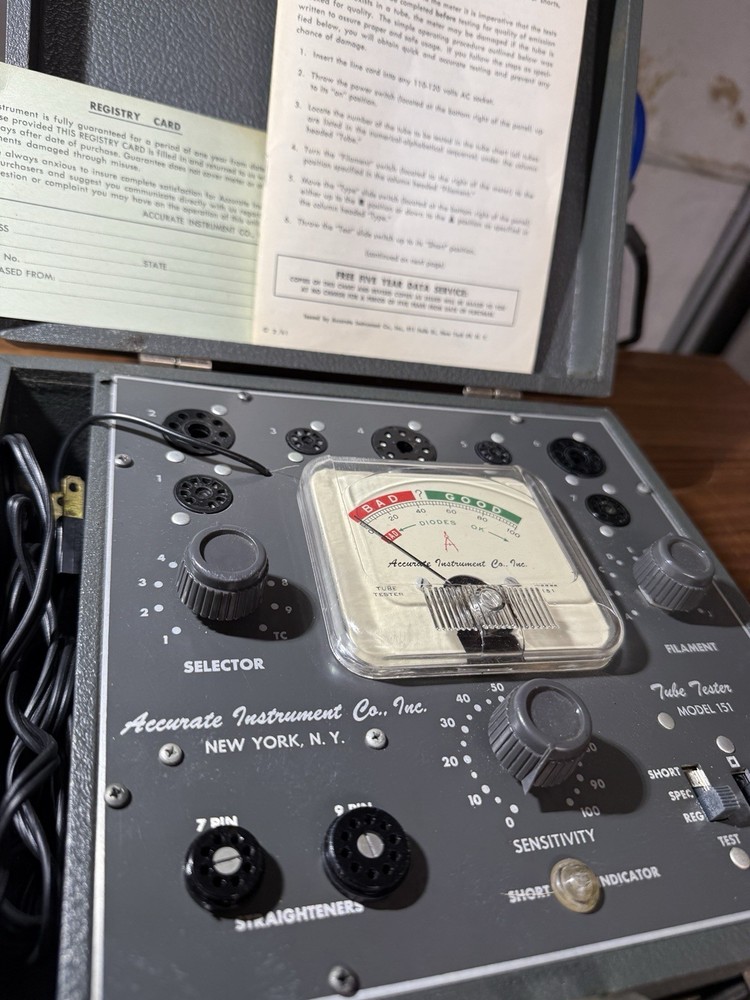 Accurate Instruments Model 151 Vacuum Tube Tester with manual in Case, Used-image