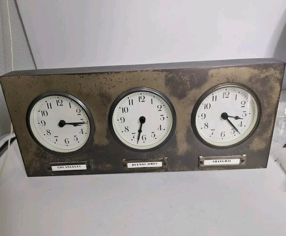 Pottery Barn Around The World 3 Time Zones Brass Clock Home Office