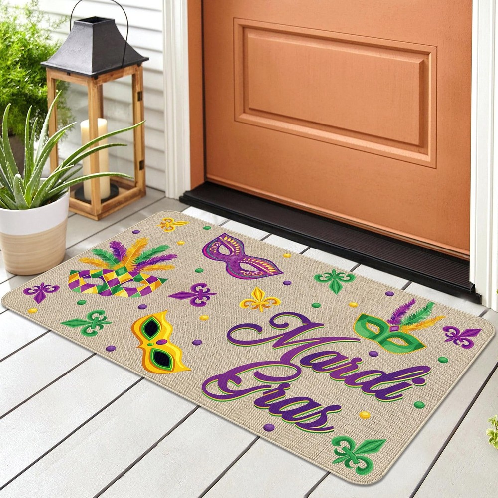 Mardi Gras Indoor Outdoor Non Slip Rubber Backing Doormat for Entrance