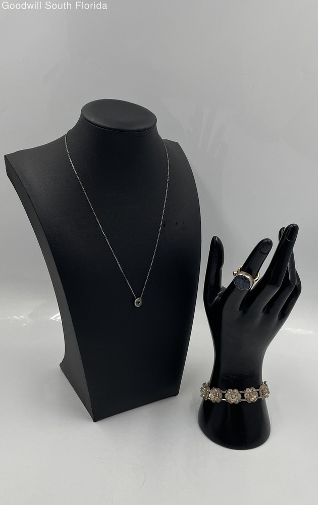 Silver Stamped/Unstamped Chain-Pendant-Bracelet-Ring (3 Pcs) Weight 32.0g