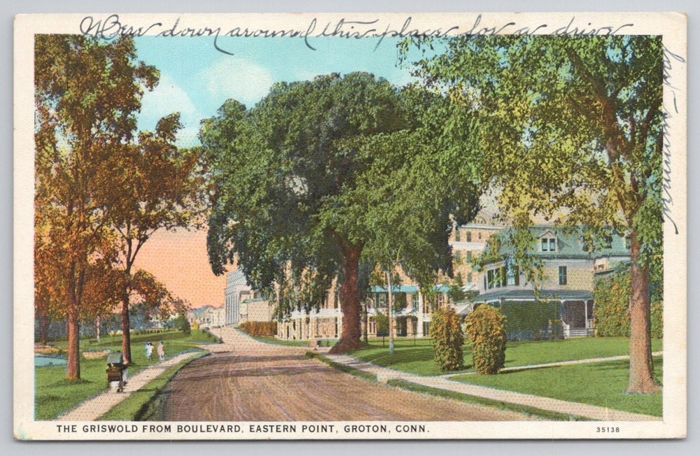 Groton CT Eastern Point The Griswold Hotel Boulevard Vintage Postcard